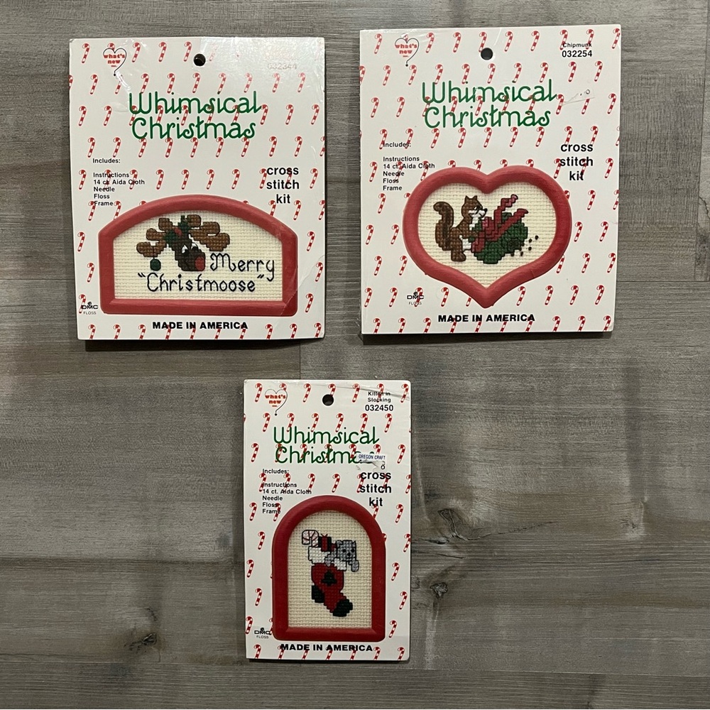NWT Set of 3 Vintage What’s New Whimsical Christmas Counted Cross Stitch Kits